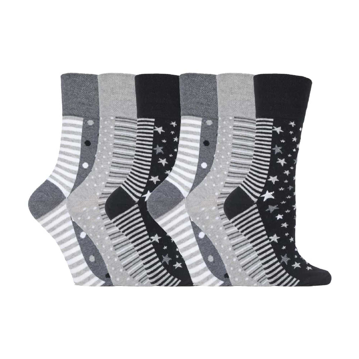 6 Pack Ladies Patterned Non Elastic Cotton Socks