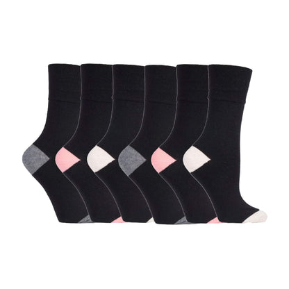 6 Pack Ladies Non Elastic Contrast Heel & Toe Cotton Socks