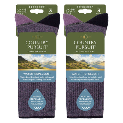6 Pairs Ladies Water Repellent Midweight Outdoor Socks for Hiking & Walking
