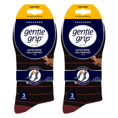 6 Pairs Mens  NON ELASTIC Cotton Rich Novelty Patterned Socks