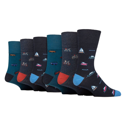 6 Pairs Mens  NON ELASTIC Cotton Rich Novelty Patterned Socks