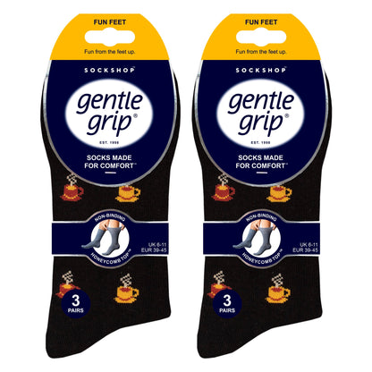 6 Pairs Mens  NON ELASTIC Cotton Rich Novelty Patterned Socks