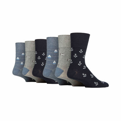 6 Pack Men’s Non-Elastic Loose Top Patterned Socks