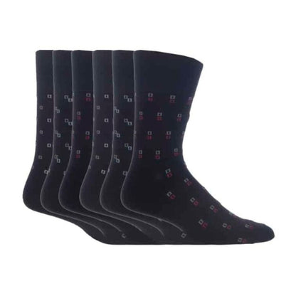 6 Pack Mens Non Elastic Square Patterned Cotton Socks for Poor Circulation