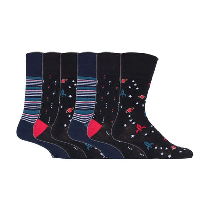 6 Pack Men’s Non-Elastic Loose Top Patterned Socks