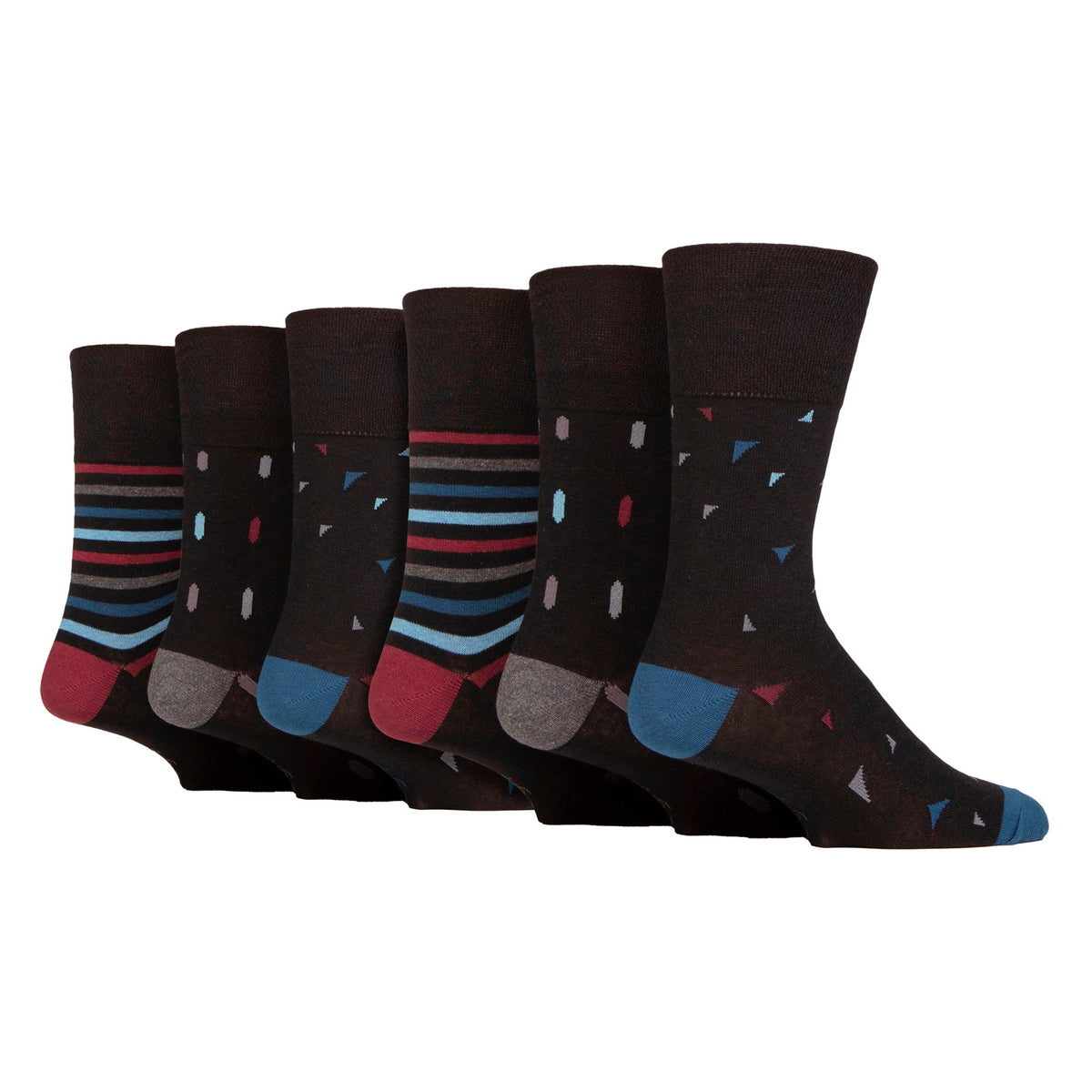 6 Pack Men’s Non-Elastic Loose Top Patterned Socks