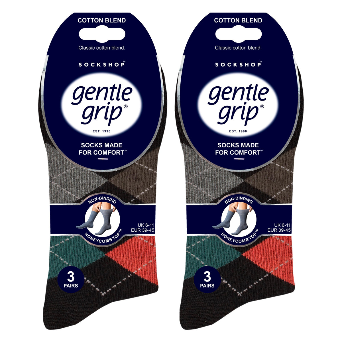 6 Pack Men’s Non-Elastic Loose Top Patterned Socks