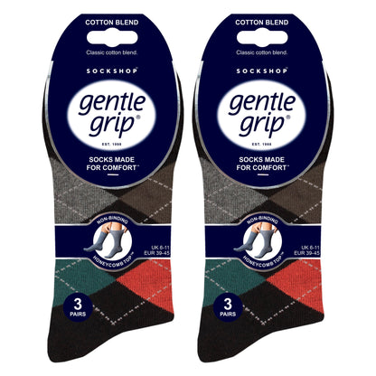 6 Pack Men’s Non-Elastic Loose Top Patterned Socks