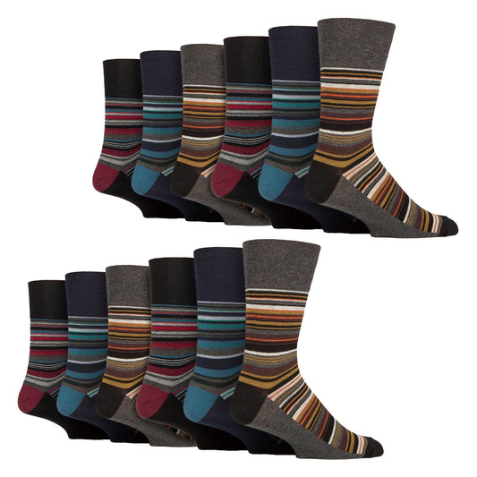 12 Pairs Mens Cotton Socks | Patterned Soft Non-Binding Everyday Socks