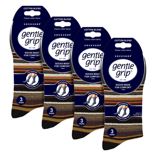 12 Pairs Mens Cotton Socks | Patterned Soft Non-Binding Everyday Socks