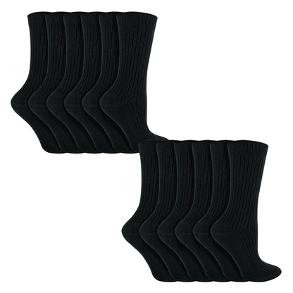 12 Pack Girls & Boys 100% Cotton Soft Breathable Loose Top Socks (2 Sizes)