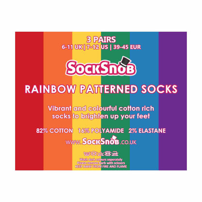 3 Pack Mens & Ladies Bright Patterned Striped Cotton Rainbow Socks