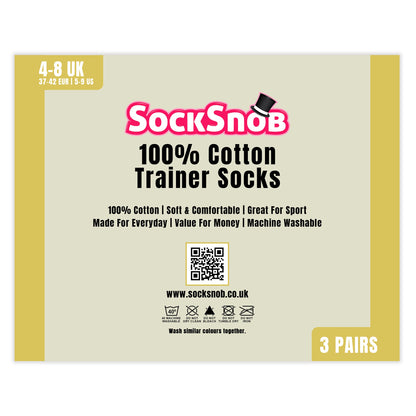 3 Pack Womens 100% Cotton Trainer Socks