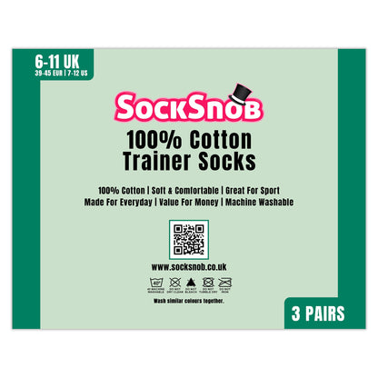 3 Pack Mens 100% Cotton Trainer Socks