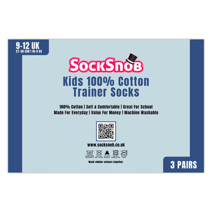 3 Pack Kids 100% Cotton Trainer Socks