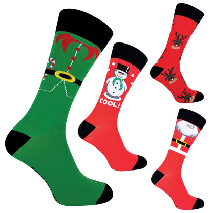 6 Pack Mens Cotton Rich Novelty Design Christmas Socks