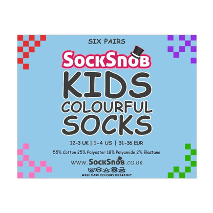 6 Pack Kids Plain Solid Coloured Cotton Socks