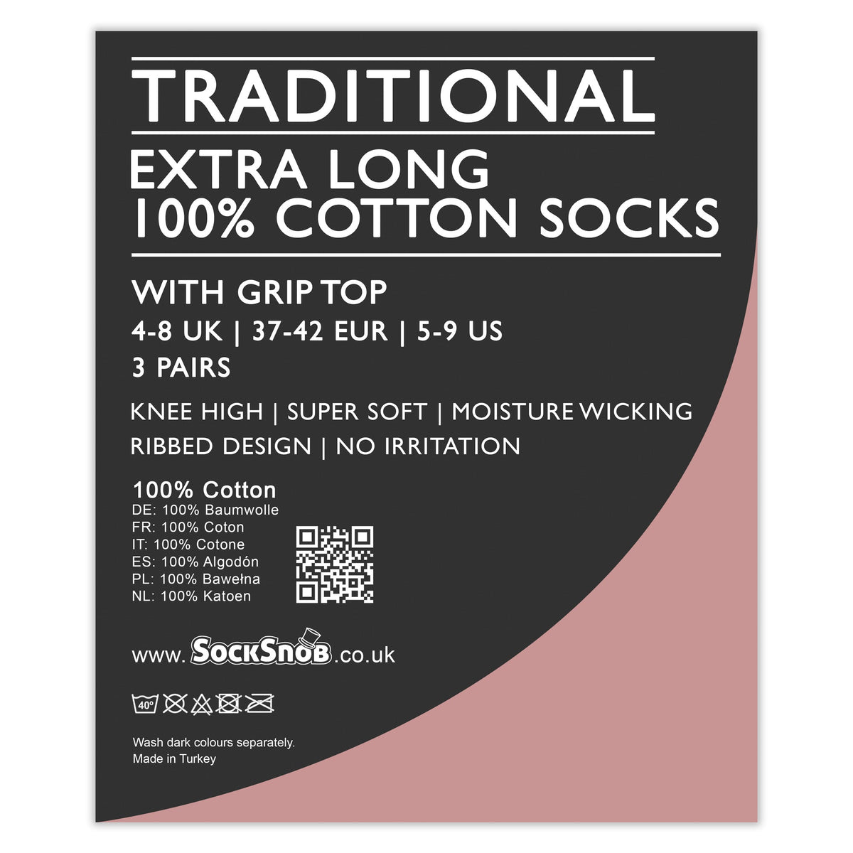 Ladies 3 Pack Knee High 100% Cotton Soft Breathable Socks
