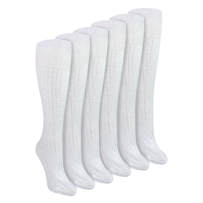 6 Pairs Ladies 100% Cotton Knee High Socks | Long Ribbed Non Elastic Top Socks