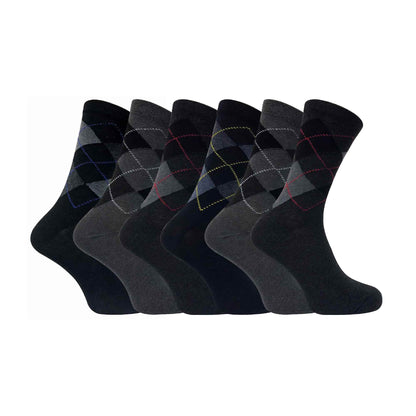 6 Pack Mens Patterned Coloured Soft Cotton Dress Socks