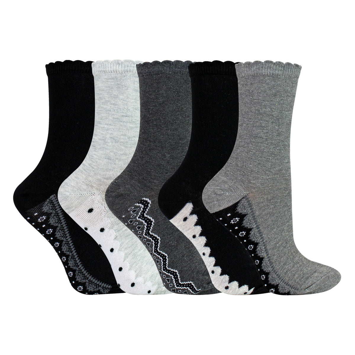 5 Pairs Ladies Lace Effect Footbed Socks - Soft Cotton Rich Everyday Socks