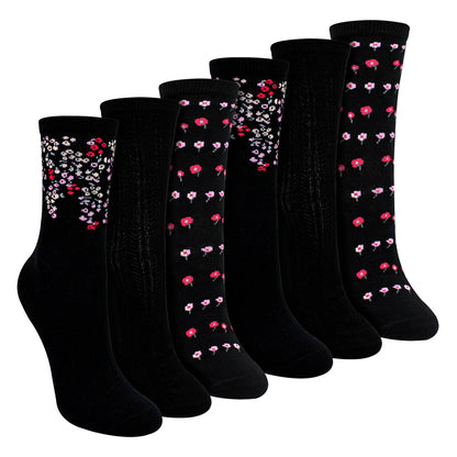 6 Pairs Ladies Floral Pattern Socks - Soft Cotton Rich Everyday Socks