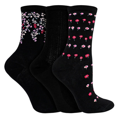 6 Pairs Ladies Floral Pattern Socks - Soft Cotton Rich Everyday Socks