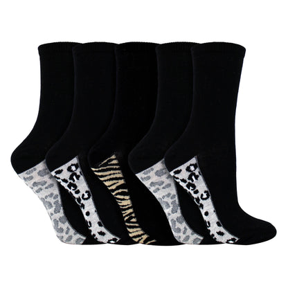 Ladies Cotton Animal Print Footbed Socks Soft Cushioned Comfy Socks