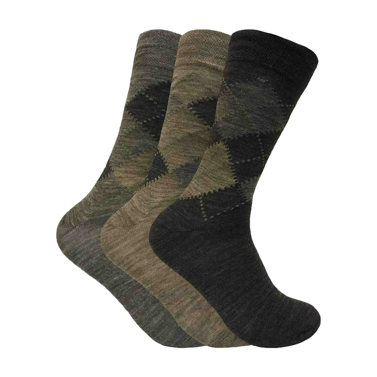 3 Pack Mens Lambs Wool Blend Argyle Socks with Soft Top