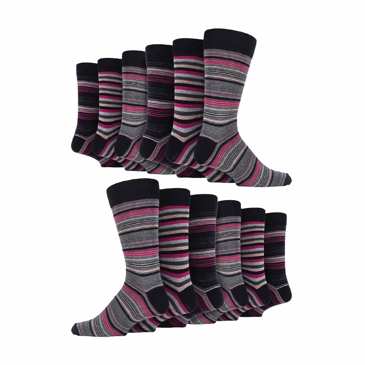 12 Pair Mens Colourful Cotton Striped Patterned Dress Socks