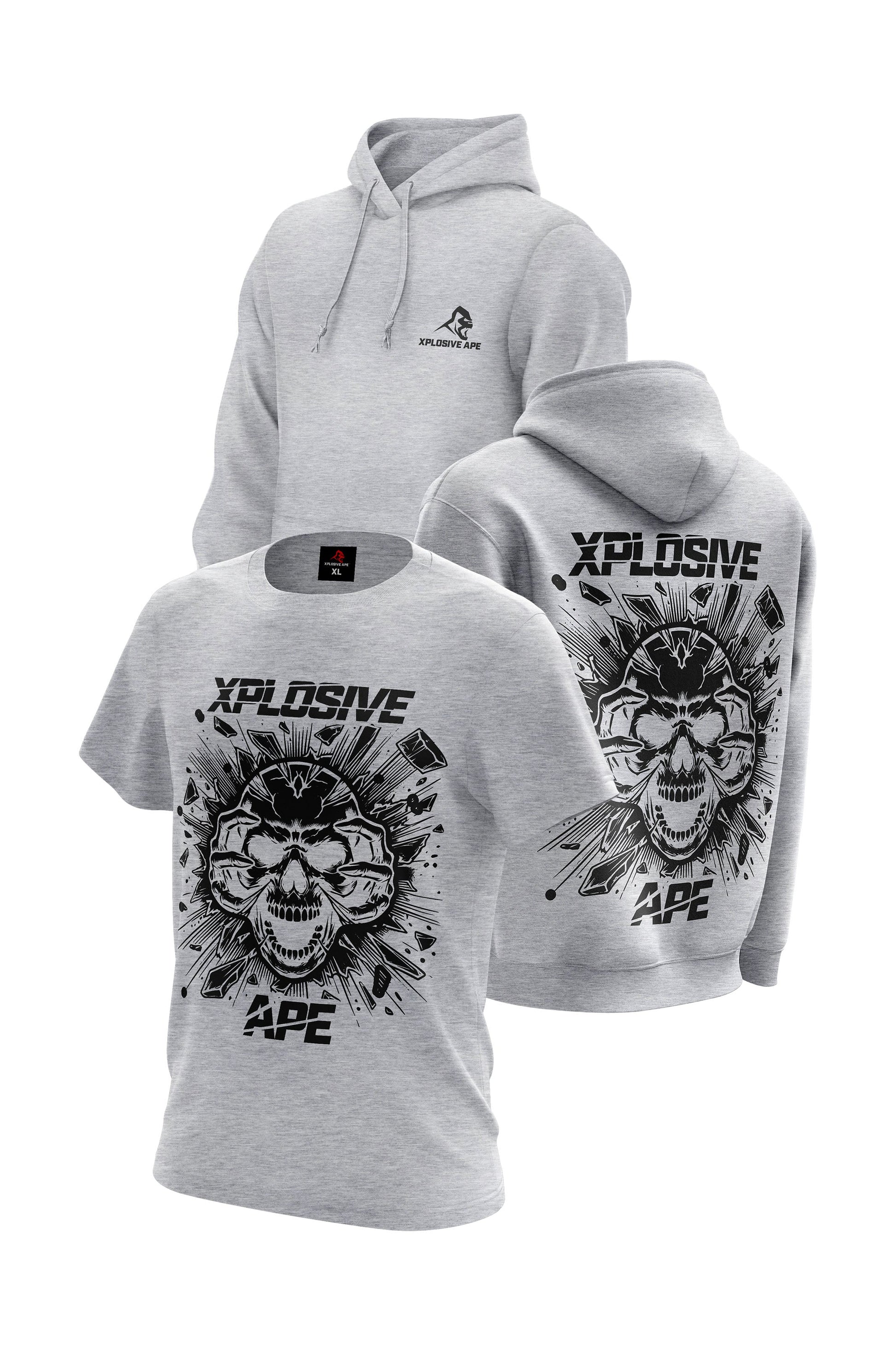 XAPE Shatter Hoodie & Tee Combo - Sports Grey Xplosive Ape