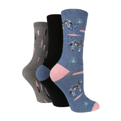3 Pack Ladies Zebra Novelty Colourful Cotton Socks