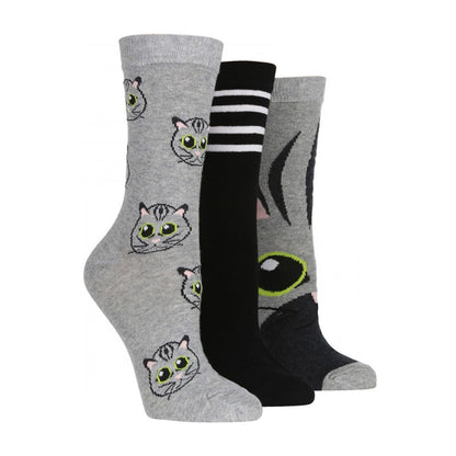 3 Pack Ladies Jacquard Novelty Cotton Socks