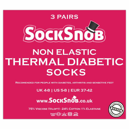 Ladies Thin Non Elastic Thermal Diabetic Socks (Multipack Options)