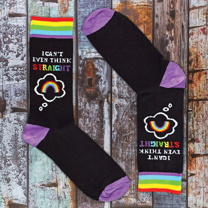 1 Pack Mens Novelty I Can't Even Think Straight Rainbow Socks