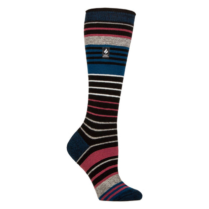 Ladies Ultra Lite Thin Thermal Winter Ski Socks with Stripes