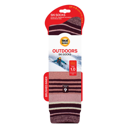 Ladies Ultra Lite Thin Thermal Winter Ski Socks with Stripes
