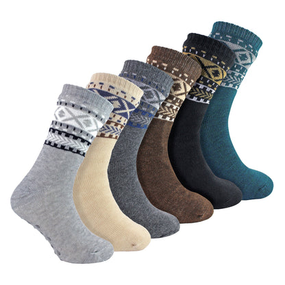 6 Pack Mens Double Layer Patterned Slipper Socks