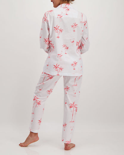 Womens Long Pyjamas - Pink Palms