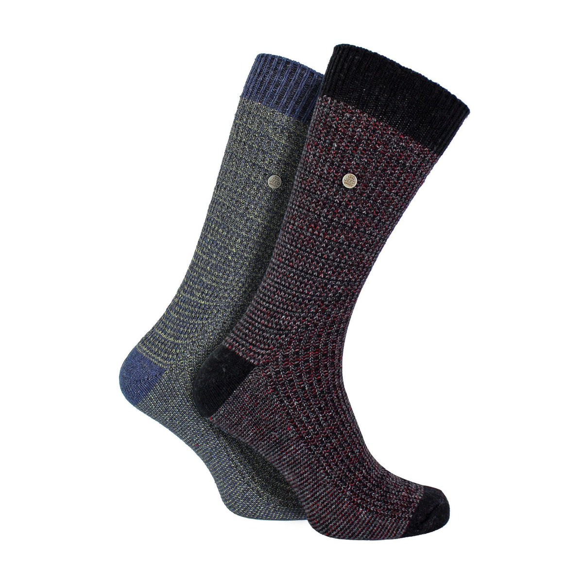 2 Pack Men's Casual Ribbed Cotton Dress Socks | Midweight Square Knit Socks