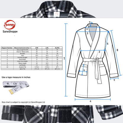 Men's Soft Warm Fleece Dressing Gown with Checkered Pattern