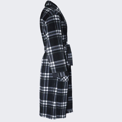 Men's Soft Warm Fleece Dressing Gown with Checkered Pattern
