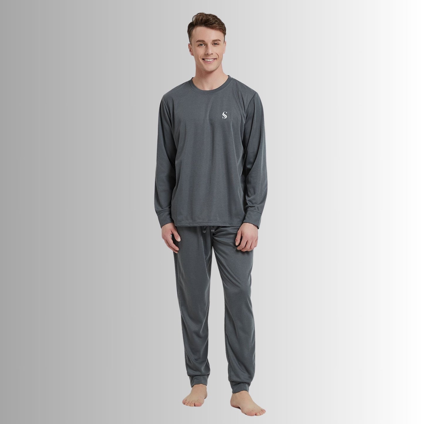 Men's Dark Grey Loungewear Set with Long Sleeve Pyjamas