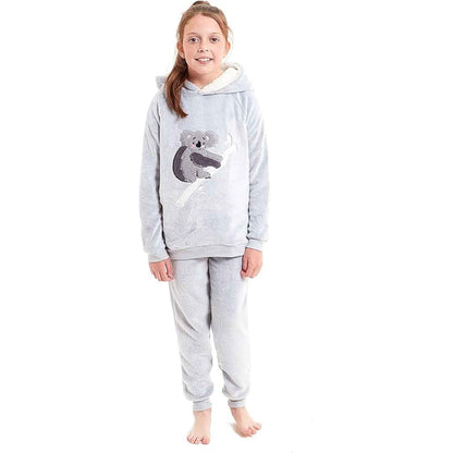 Koala Bear Fleece Hooded Pyjama Set Soft Plush Loungewear for Kids and Adults Cosy Nightwear with Hoodie and Elasticated Pants by Daisy Dreamer