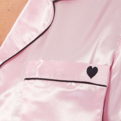 Luxurious Women's Satin Silk Long Sleeve Pyjama Set Cozy Loungewear Nightwear with Dress Shirt Collar and Loose-Fitting Pants in Black Pink Grey by Daisy Dreamer