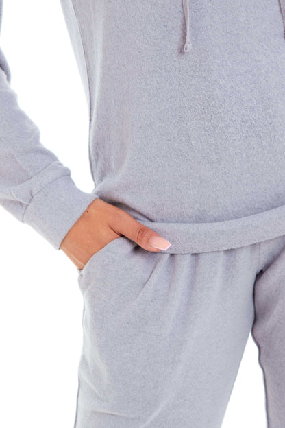 Luxurious Womens Pink Grey Cosy Hooded Pyjama Set Soft Comfortable Stretchable Loungewear Long Sleeve Hoodie and Pants Ideal Gift Daisy Dreamer