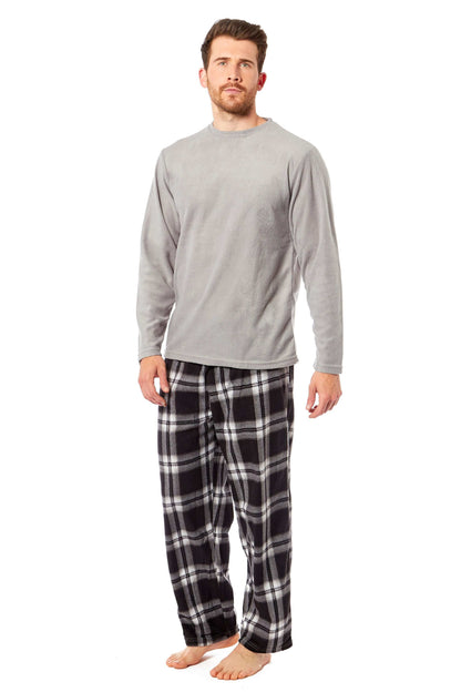 Men's Thermal Fleece Pyjama Set with Stylish Check Pants Soft Warm Loungewear PJs for Winter Perfect for Sleeping and Lounging in Various Sizes by Toro Rocco