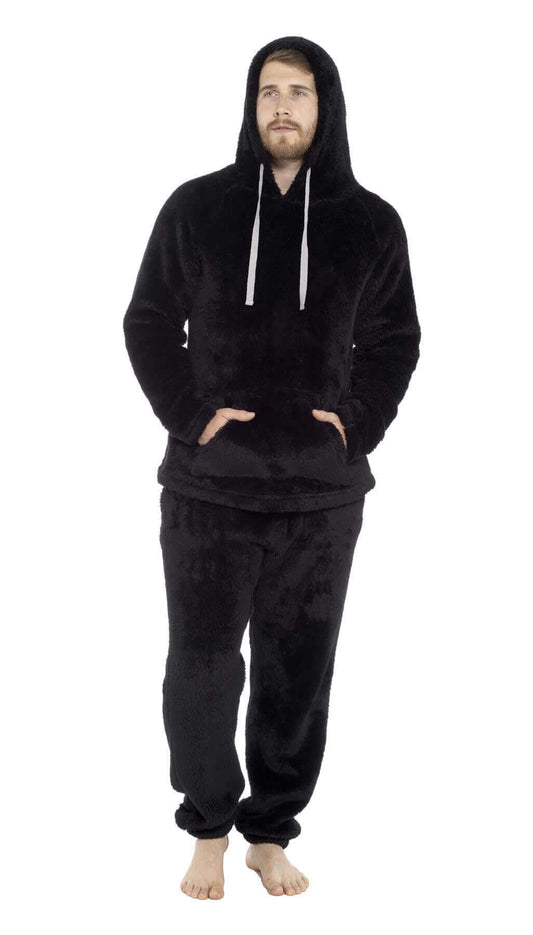 Men's Ultra-Soft Fleece Hooded Thermal Pyjama Set with Elastic Waist Cozy Loungewear Perfect for Winter and Indoor Relaxation by Toro Rocco
