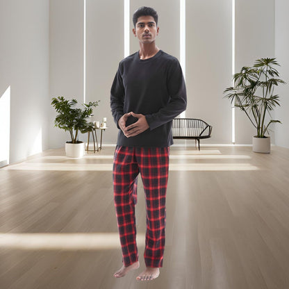 Men's Cozy Thermal Fleece Lounge Set with Check Flannel Pant