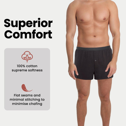 Pack of 6 Men’s Boxer Shorts Loose Fit Cotton Blend Jersey Underwear Super Soft Button Fly & Elastic Waistband by Sock Stack